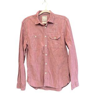 Burton London Men's Button Down Shirt Sz M Red Chambray Long Sleeve Collared